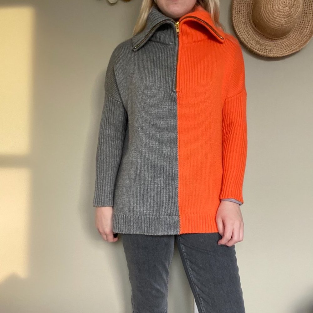 525 America Orange and Gray Quarter Zip Pullover Sweater Size Small - Picture 4 of 9